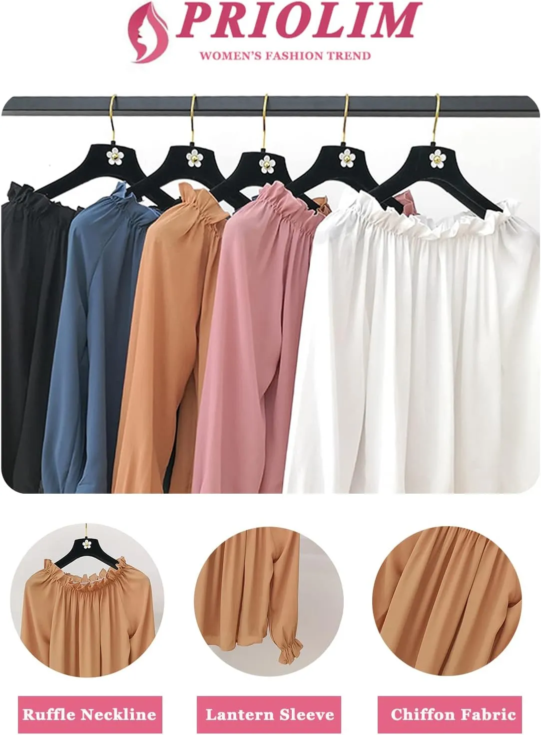 Women's Off Shoulder Top Ruffle Long Sleeve Chiffon Blouse Casual Loose Shirts