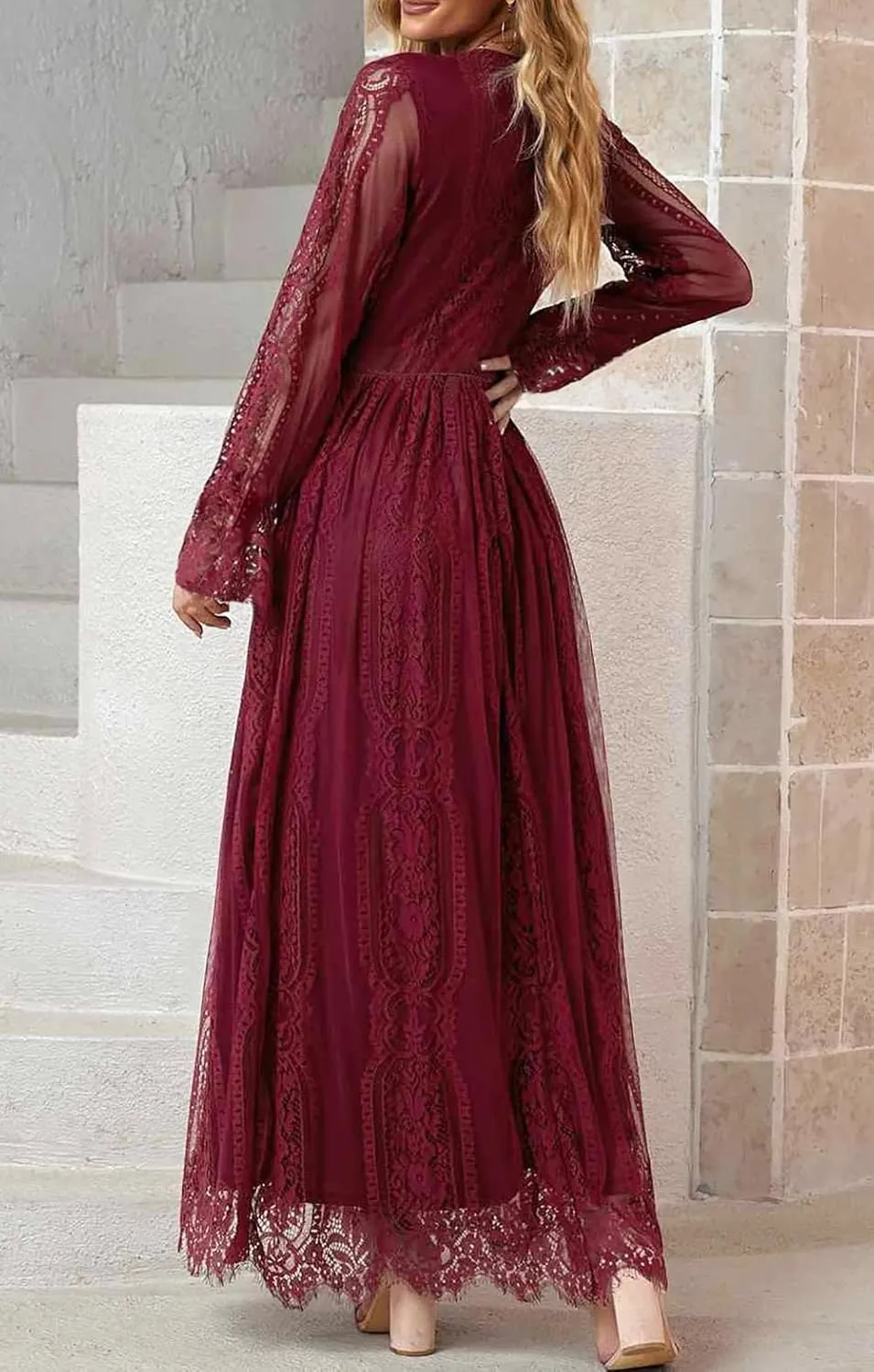 Womens Off The Shoulder Floral Lace Maxi Wedding Dress Boho Flowy Wedding Guest Formal Long Dresses
