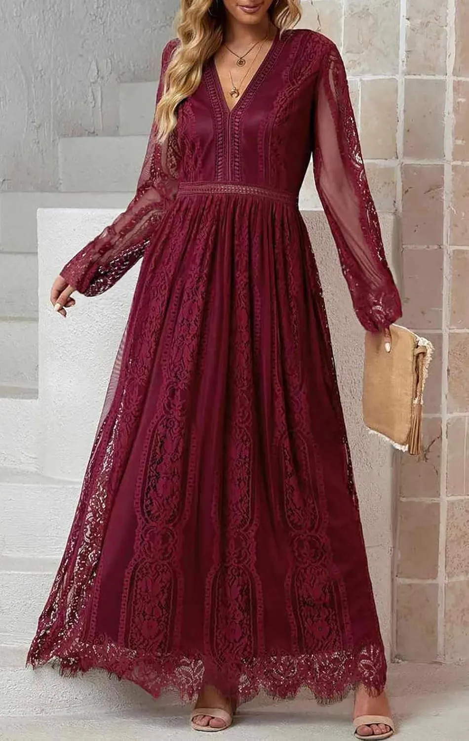 Womens Off The Shoulder Floral Lace Maxi Wedding Dress Boho Flowy Wedding Guest Formal Long Dresses