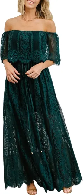 Womens Off The Shoulder Floral Lace Maxi Wedding Dress Boho Flowy Wedding Guest Formal Long Dresses