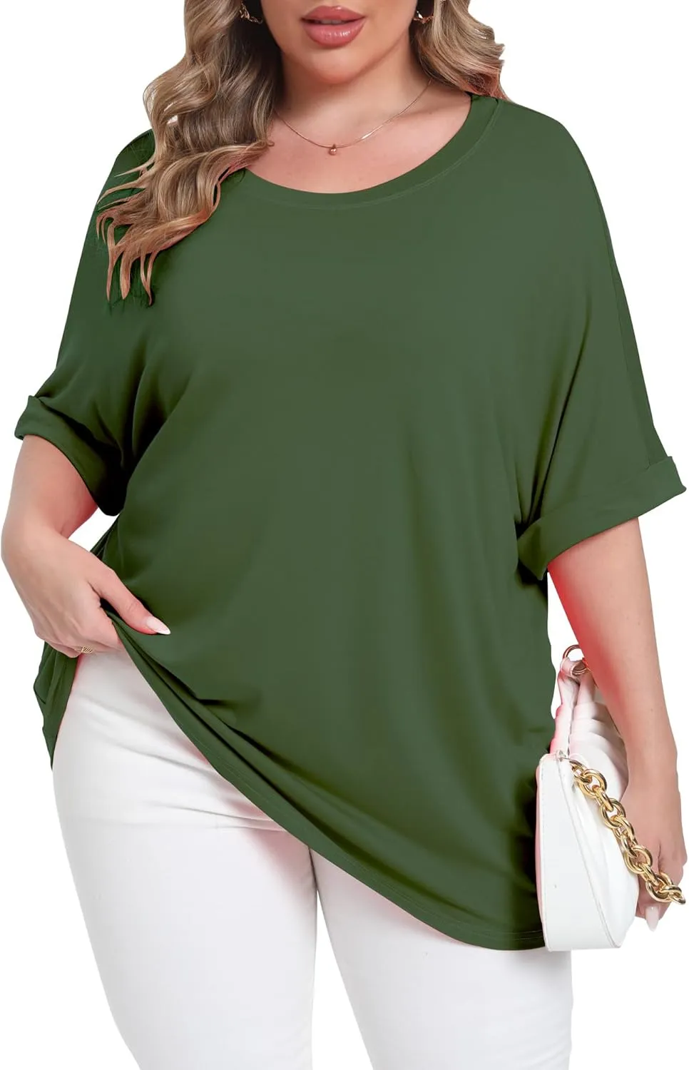 Womens Plus Size Oversized T Shirts Summer Half Sleeve Crew Neck Tops Casual Tunic Blouse