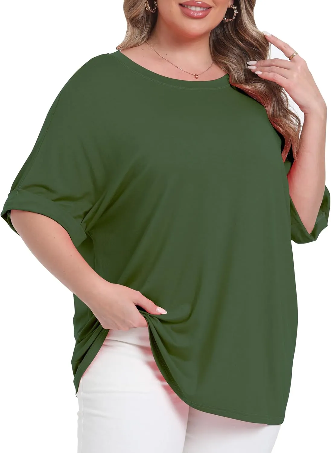 Womens Plus Size Oversized T Shirts Summer Half Sleeve Crew Neck Tops Casual Tunic Blouse
