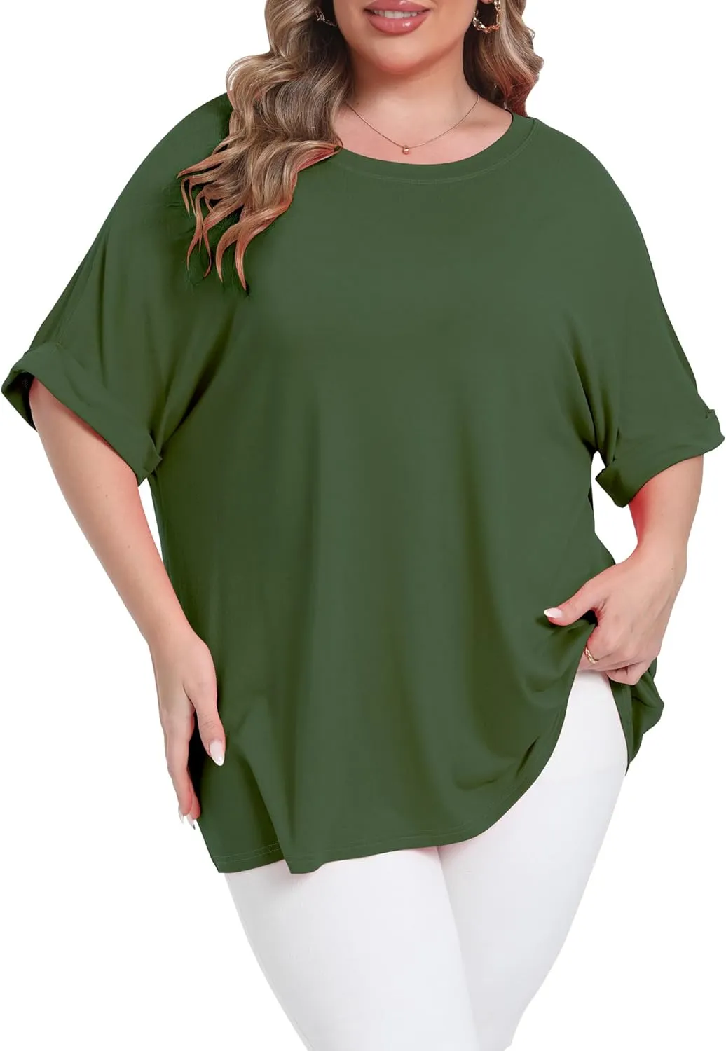 Womens Plus Size Oversized T Shirts Summer Half Sleeve Crew Neck Tops Casual Tunic Blouse