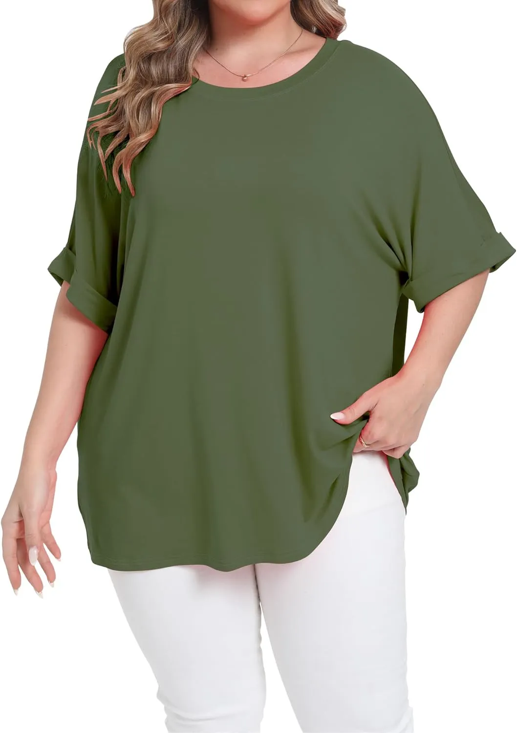 Womens Plus Size Oversized T Shirts Summer Half Sleeve Crew Neck Tops Casual Tunic Blouse