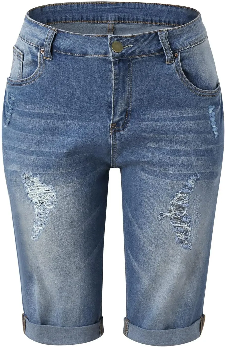 Womens Summer Denim Shorts Trendy High Waist Ripped Distressed Jean Short Stretchy Frayed Raw Hem Casual Jean Shorts