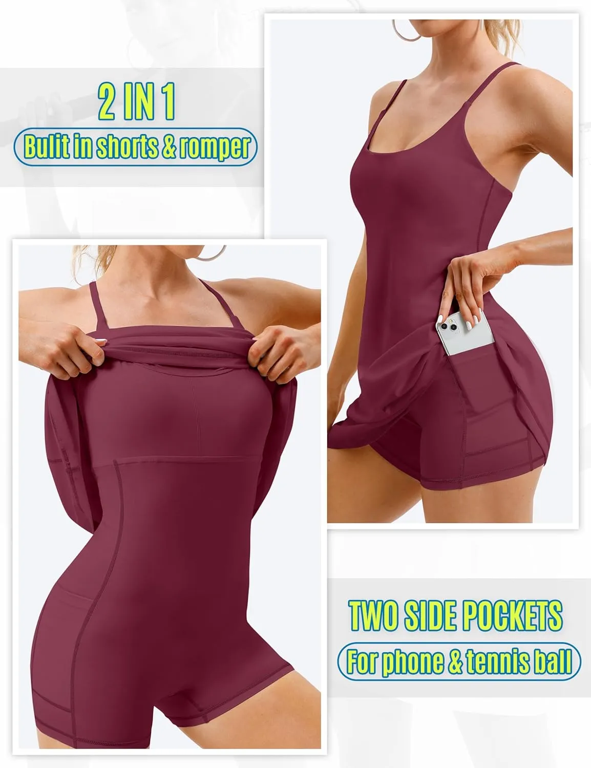 Womens Tennis Dress, Athletic Dress with Built-in Bra & Shorts Pockets Summer Dresses for Women Golf Outfits for Workout
