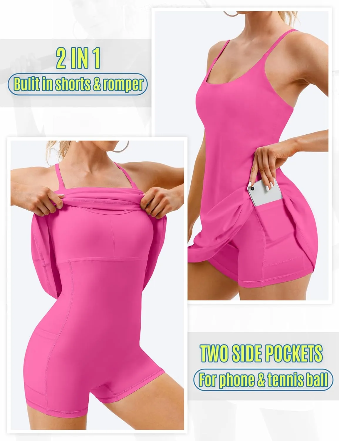 Womens Tennis Dress, Athletic Dress with Built-in Bra & Shorts Pockets Summer Dresses for Women Golf Outfits for Workout