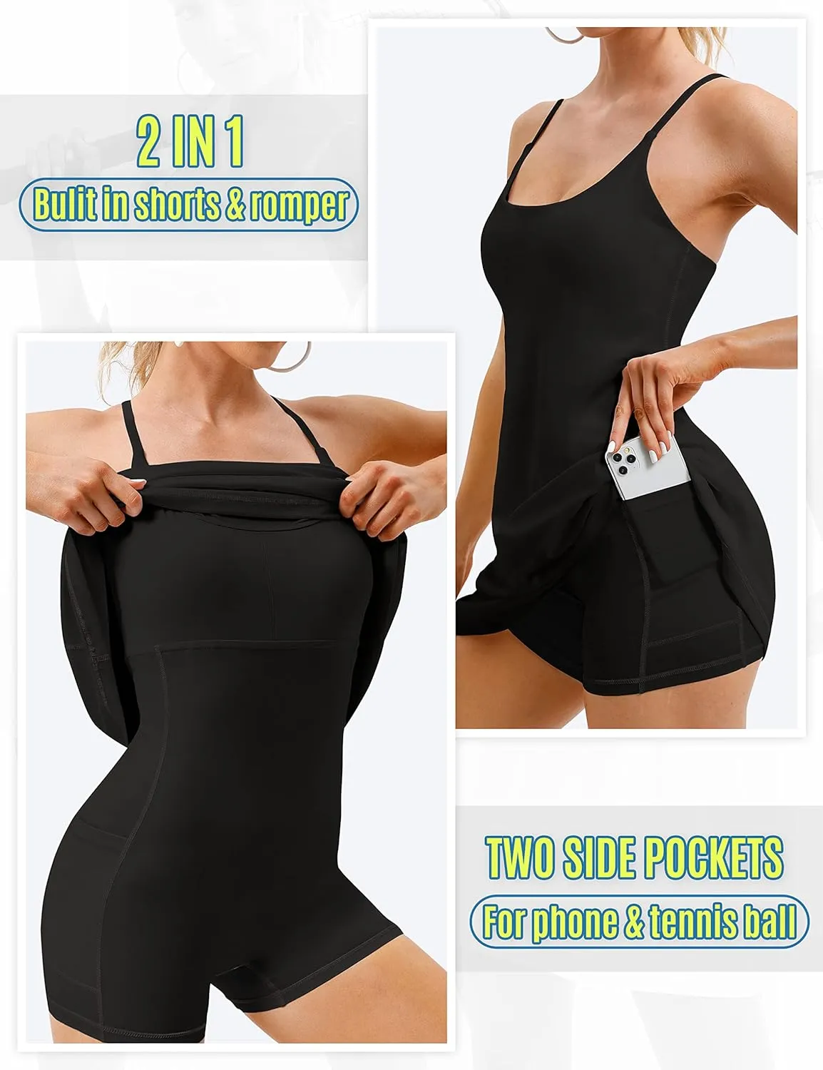 Womens Tennis Dress, Athletic Dress with Built-in Bra & Shorts Pockets Summer Dresses for Women Golf Outfits for Workout