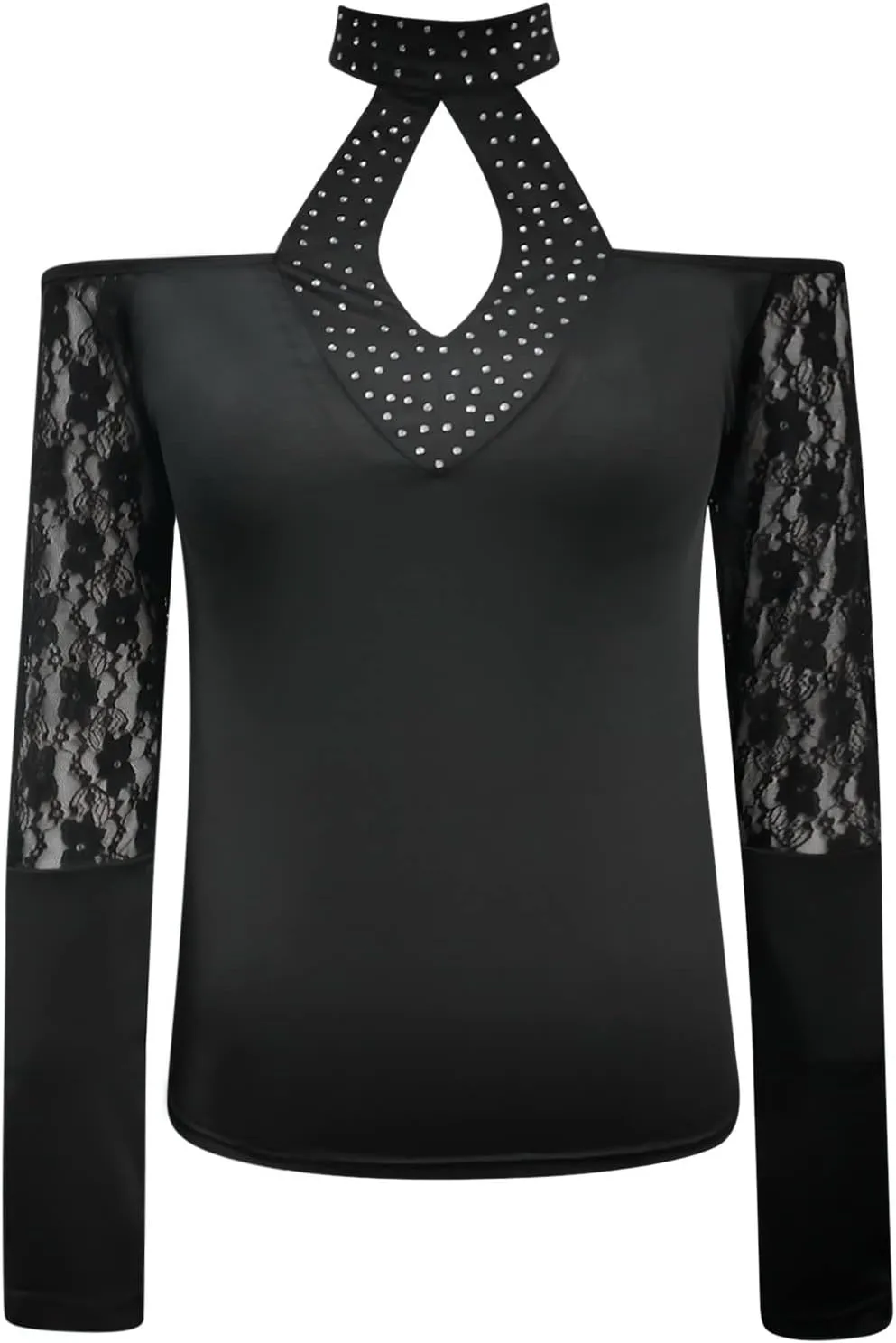 Womens Tunic Tops Sexy Criss-Cross Long Sleeve Blouse Lace Cut Out Cold Shoulder Tops Dressy Basic Shirts