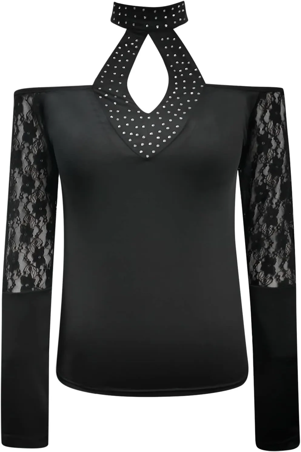 Womens Tunic Tops Sexy Criss-Cross Long Sleeve Blouse Lace Cut Out Cold Shoulder Tops Dressy Basic Shirts