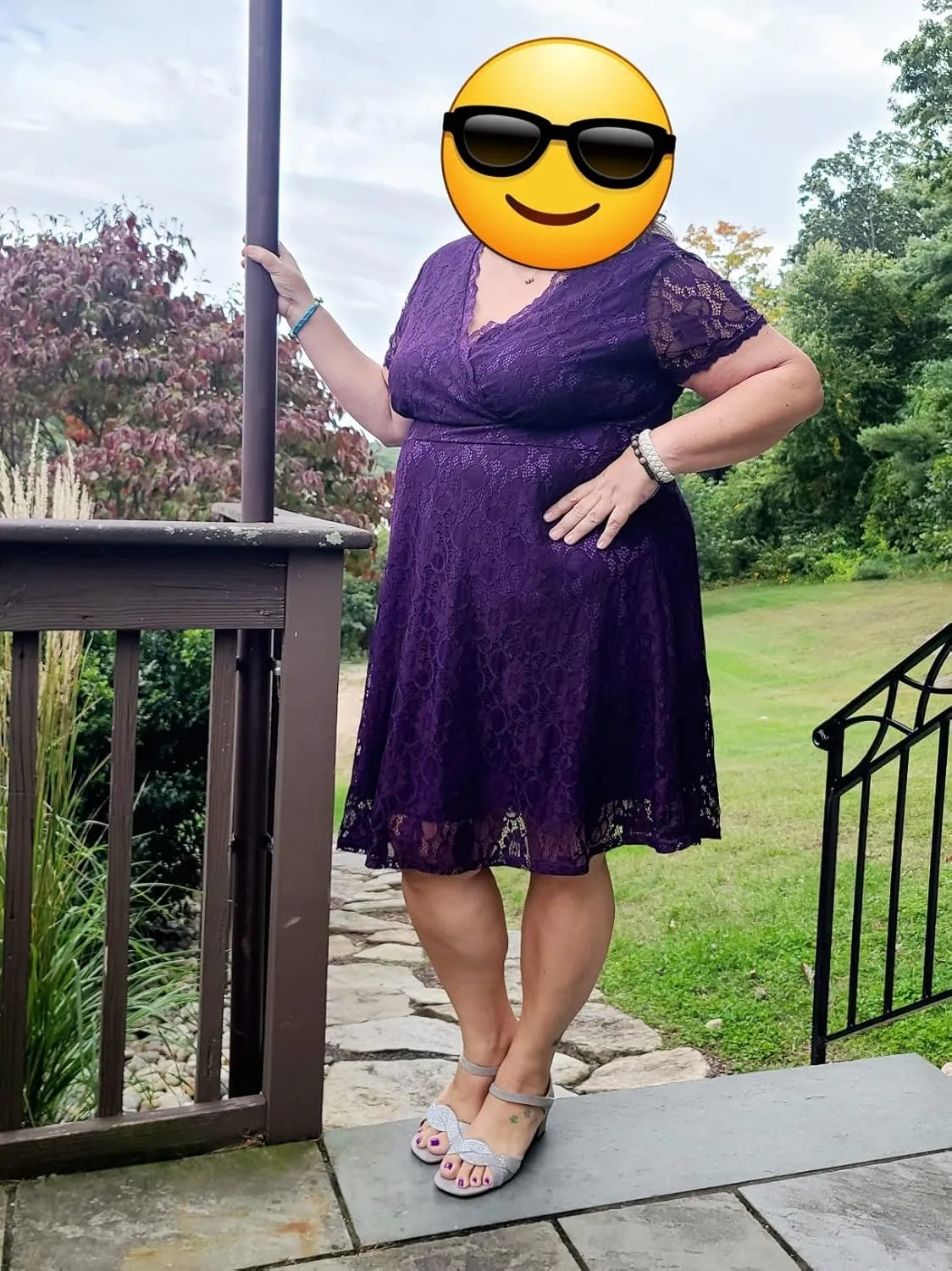 Women's Wedding Guest Plus Size Semi Formal Cocktail Lace Wrap V Neck Short Sleeve Knee Length Dress