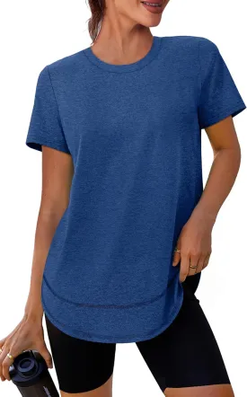 Womens Workout Tops Short Sleeve Shirts with Sun Protection Trendy Spring Summer Outfits S-3XL