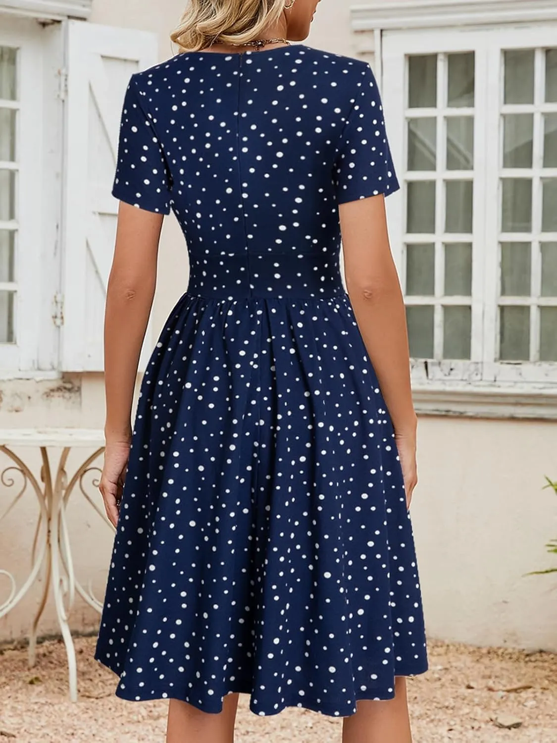 YATHON Women's Vintage Pleated Flared Swing A-Line Casual Party Work Dresses