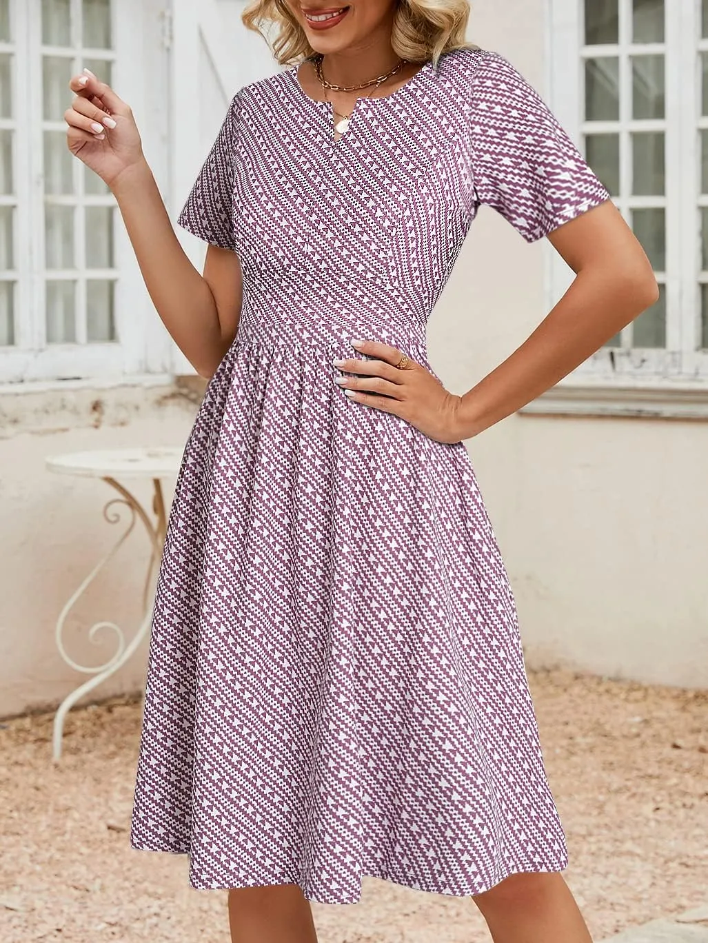 YATHON Women's Vintage Pleated Flared Swing A-Line Casual Party Work Dresses