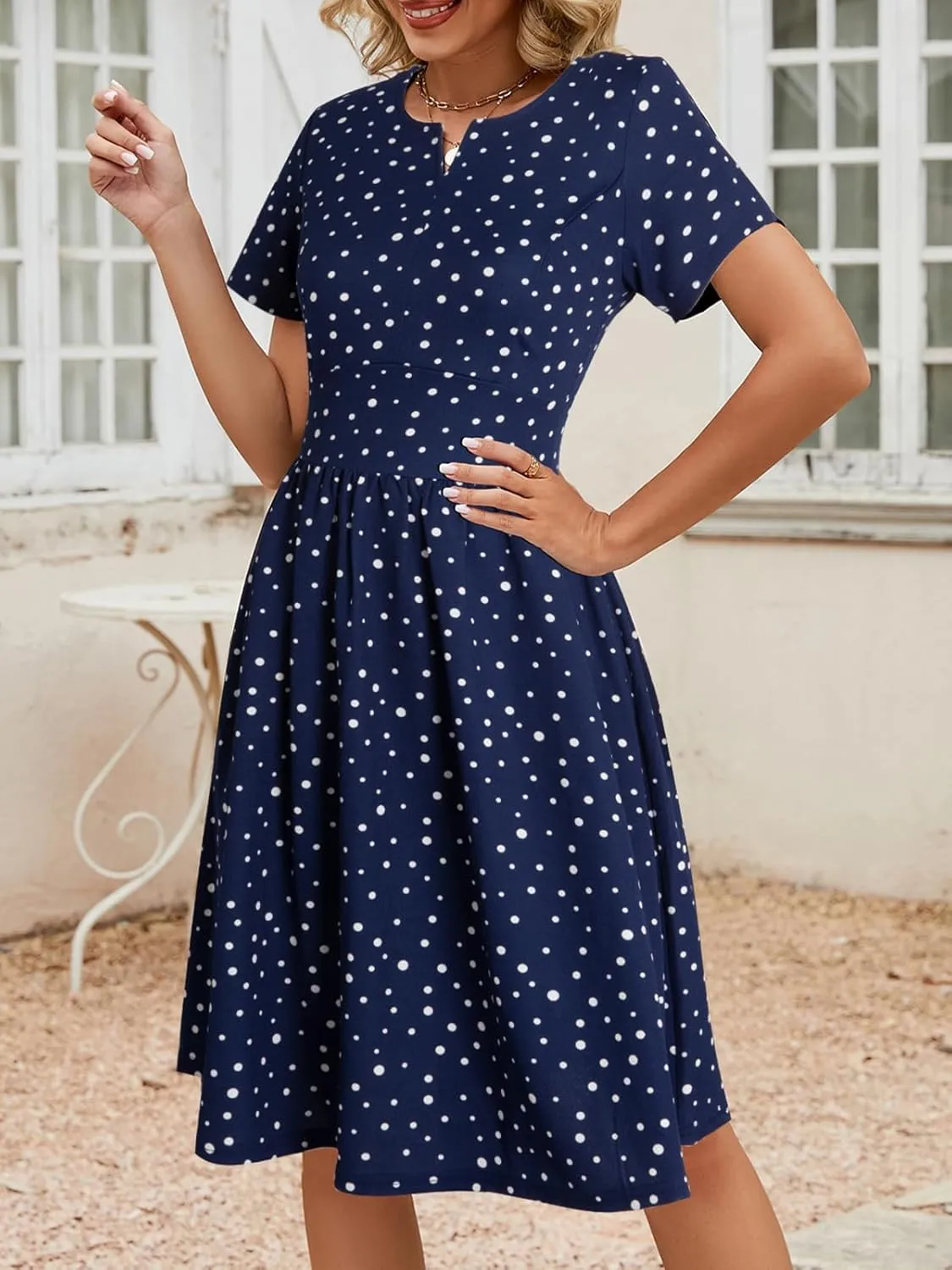 YATHON Women's Vintage Pleated Flared Swing A-Line Casual Party Work Dresses