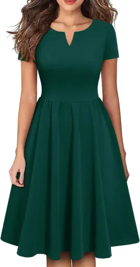 YATHON Women's Vintage Pleated Flared Swing A-Line Casual Party Work Dresses