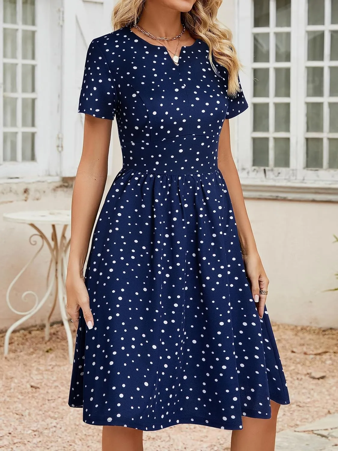 YATHON Women's Vintage Pleated Flared Swing A-Line Casual Party Work Dresses