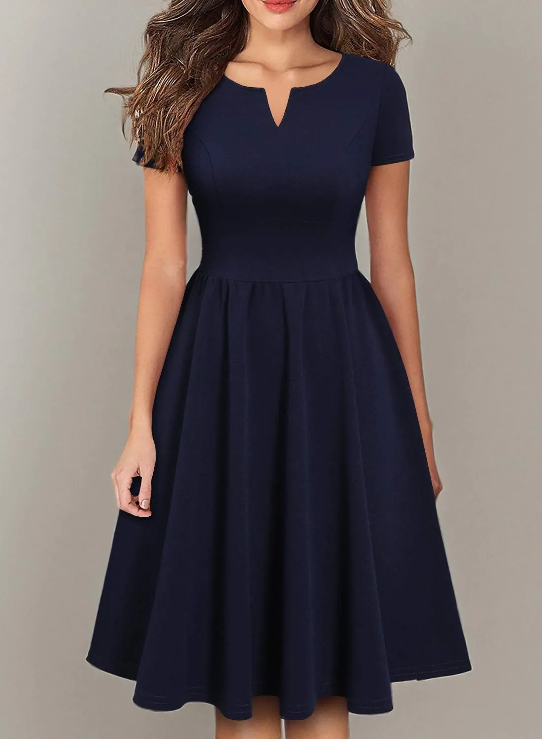 YATHON Women's Vintage Pleated Flared Swing A-Line Casual Party Work Dresses