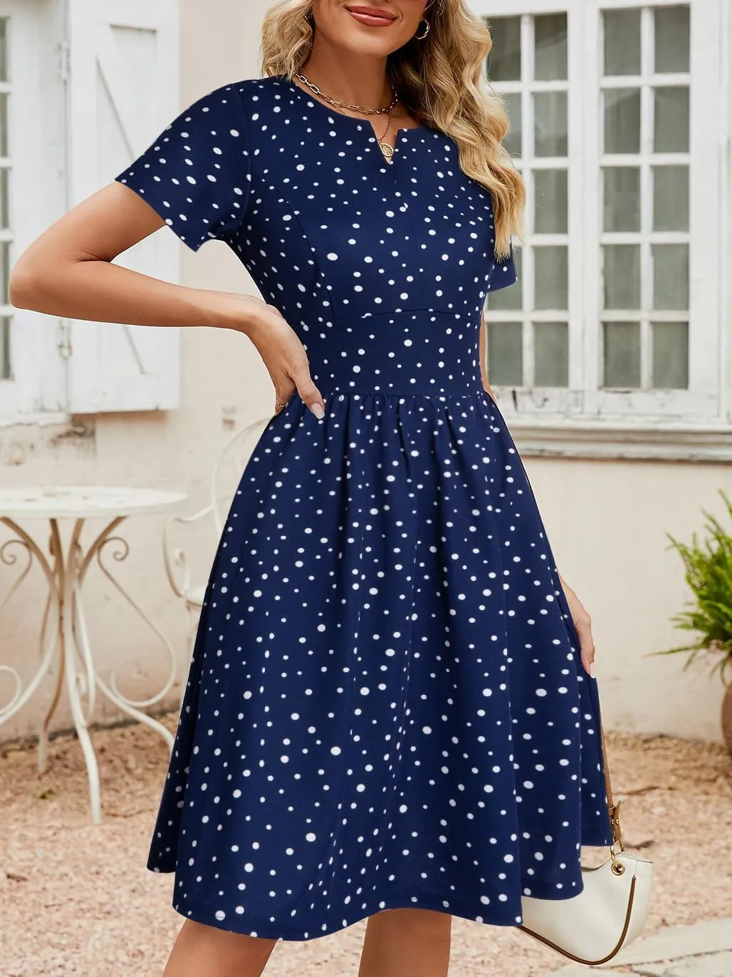 YATHON Women's Vintage Pleated Flared Swing A-Line Casual Party Work Dresses