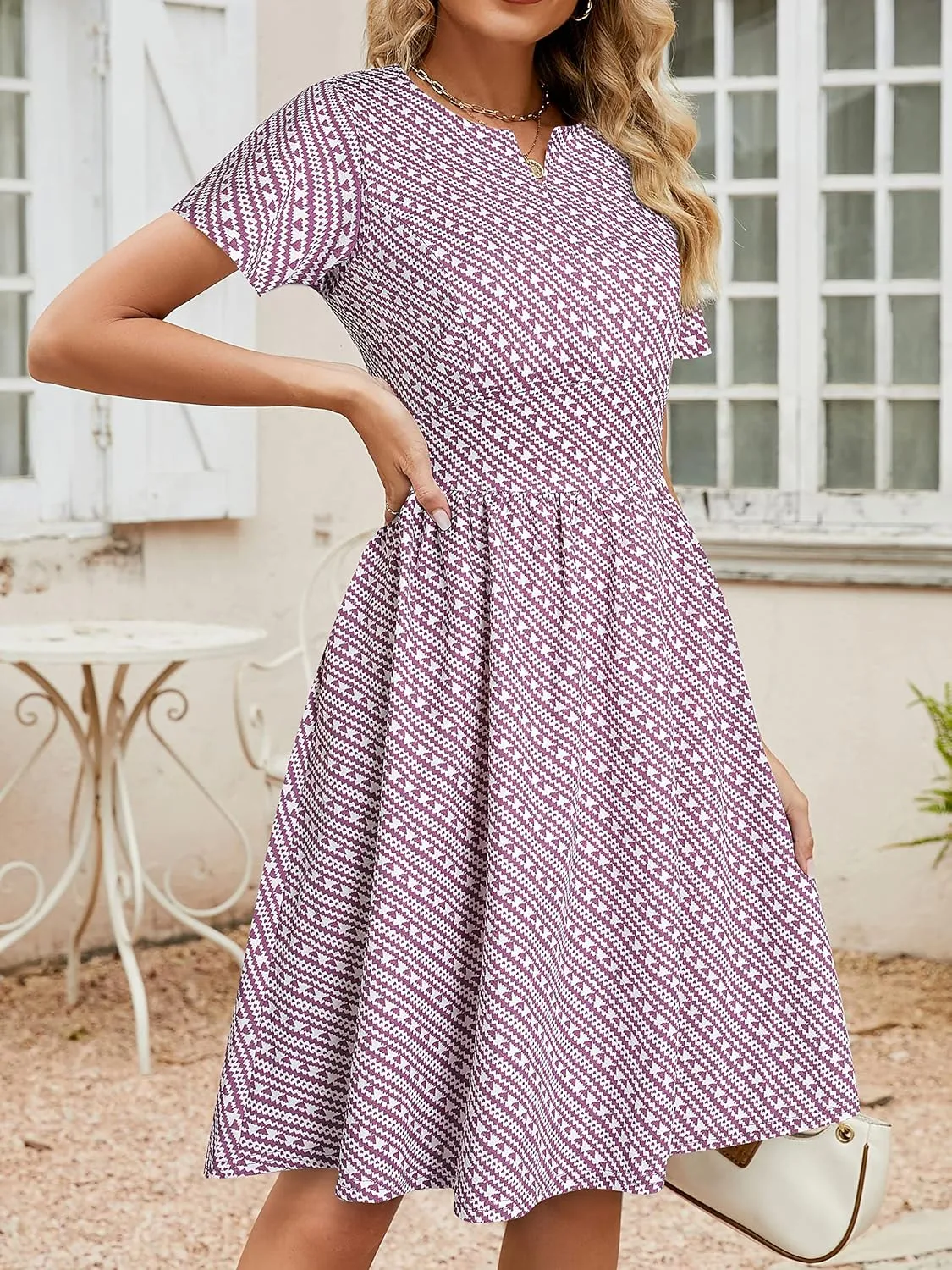YATHON Women's Vintage Pleated Flared Swing A-Line Casual Party Work Dresses