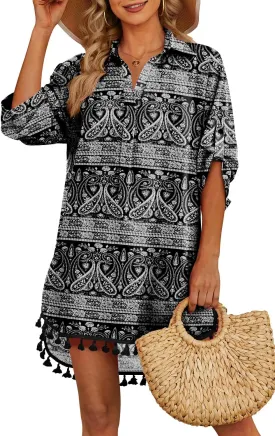 Yincro Women Swimsuit Cover Up Shirt 2025 Tassel Beach Bathing Suit for Swimwear Bikini Dress