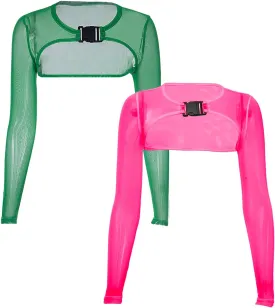 Ypser See Through Mesh Crop Top Sheer Open Front Shrug Fishnet Cover Ups with Buckle