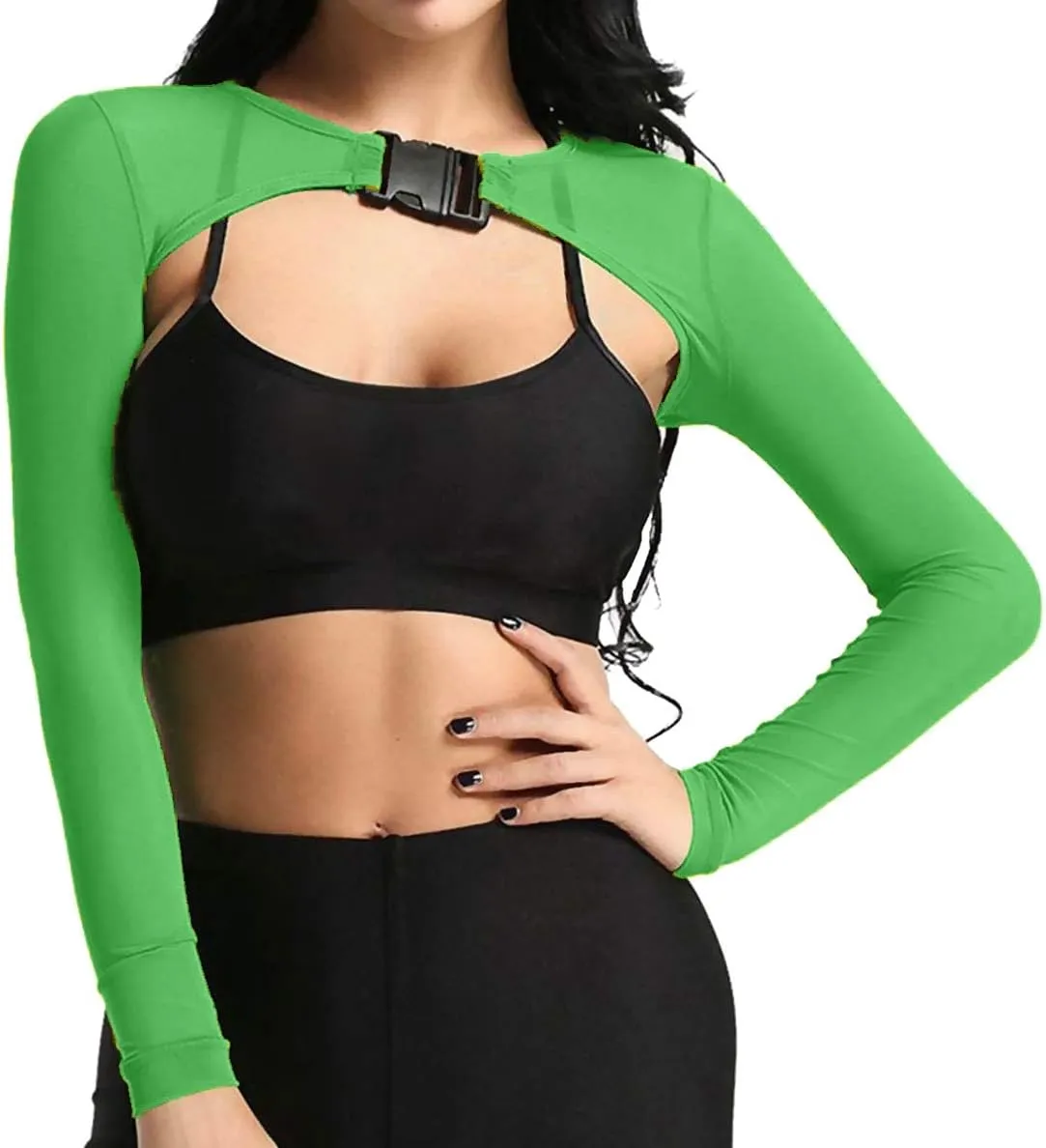 Ypser See Through Mesh Crop Top Sheer Open Front Shrug Fishnet Cover Ups with Buckle
