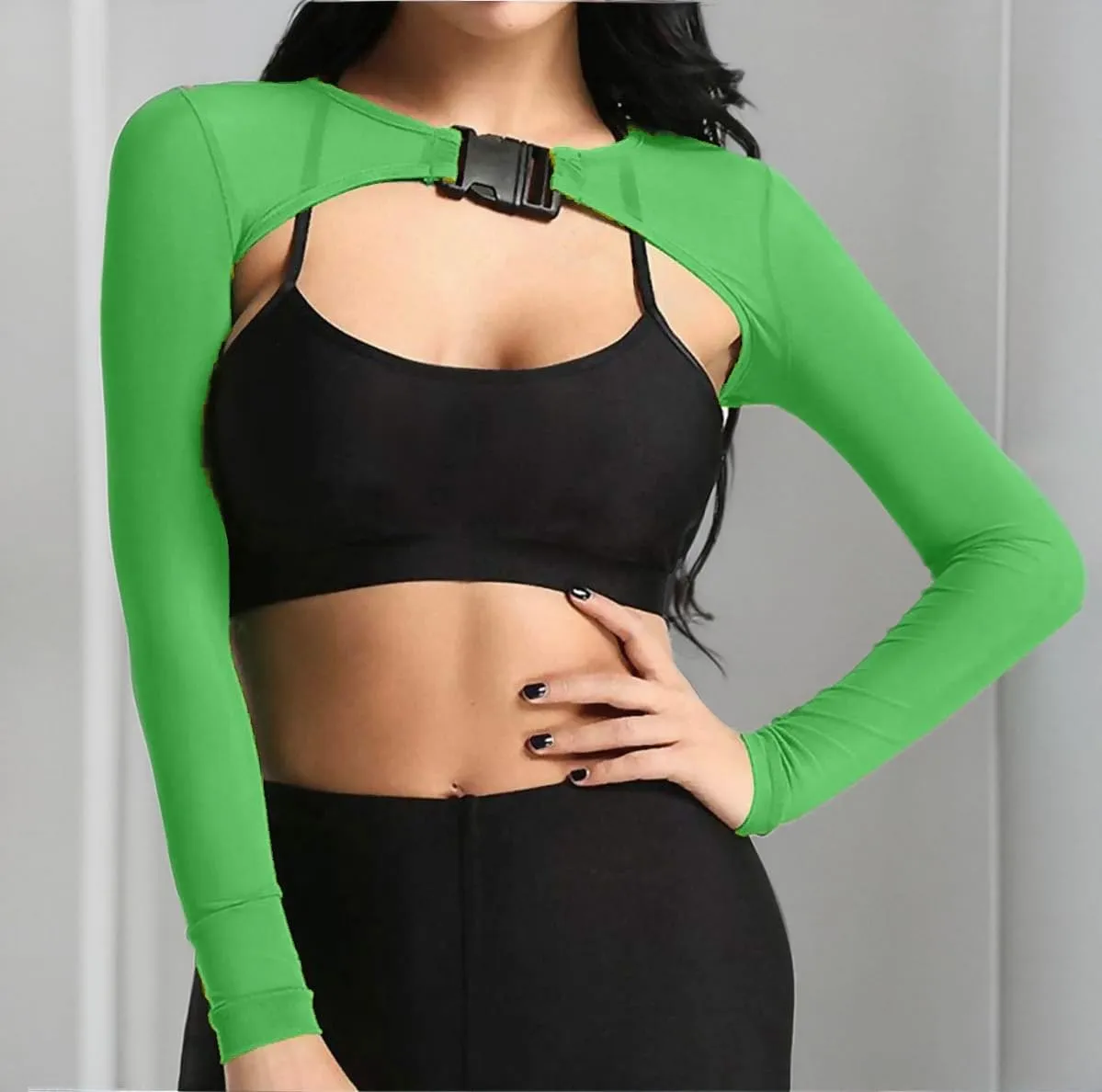 Ypser See Through Mesh Crop Top Sheer Open Front Shrug Fishnet Cover Ups with Buckle