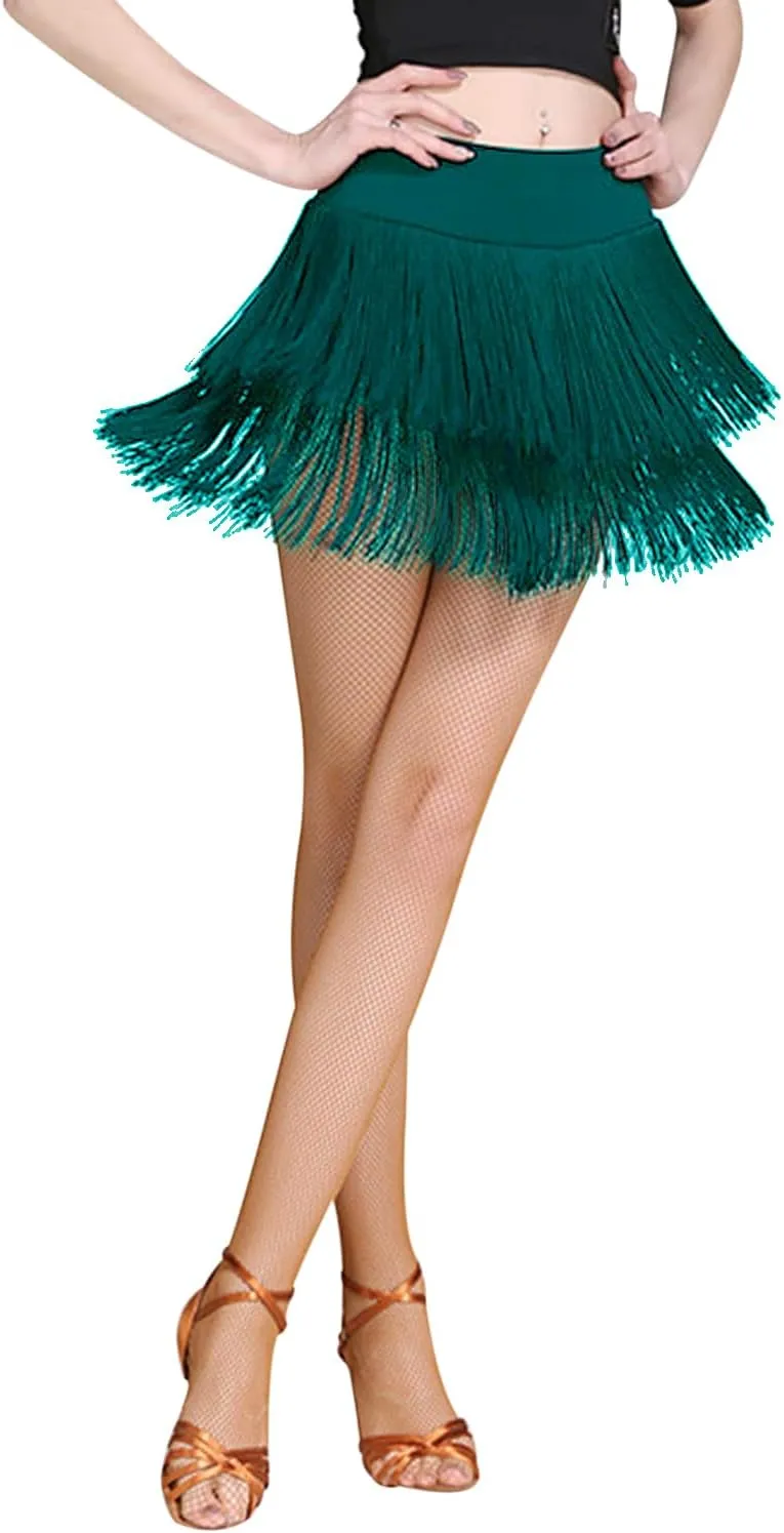 Z&X Fringe Skirts for Women Dance Performance Festival Rave Shorts Skirt Elastic Waist Pencil Bodycon Skirt
