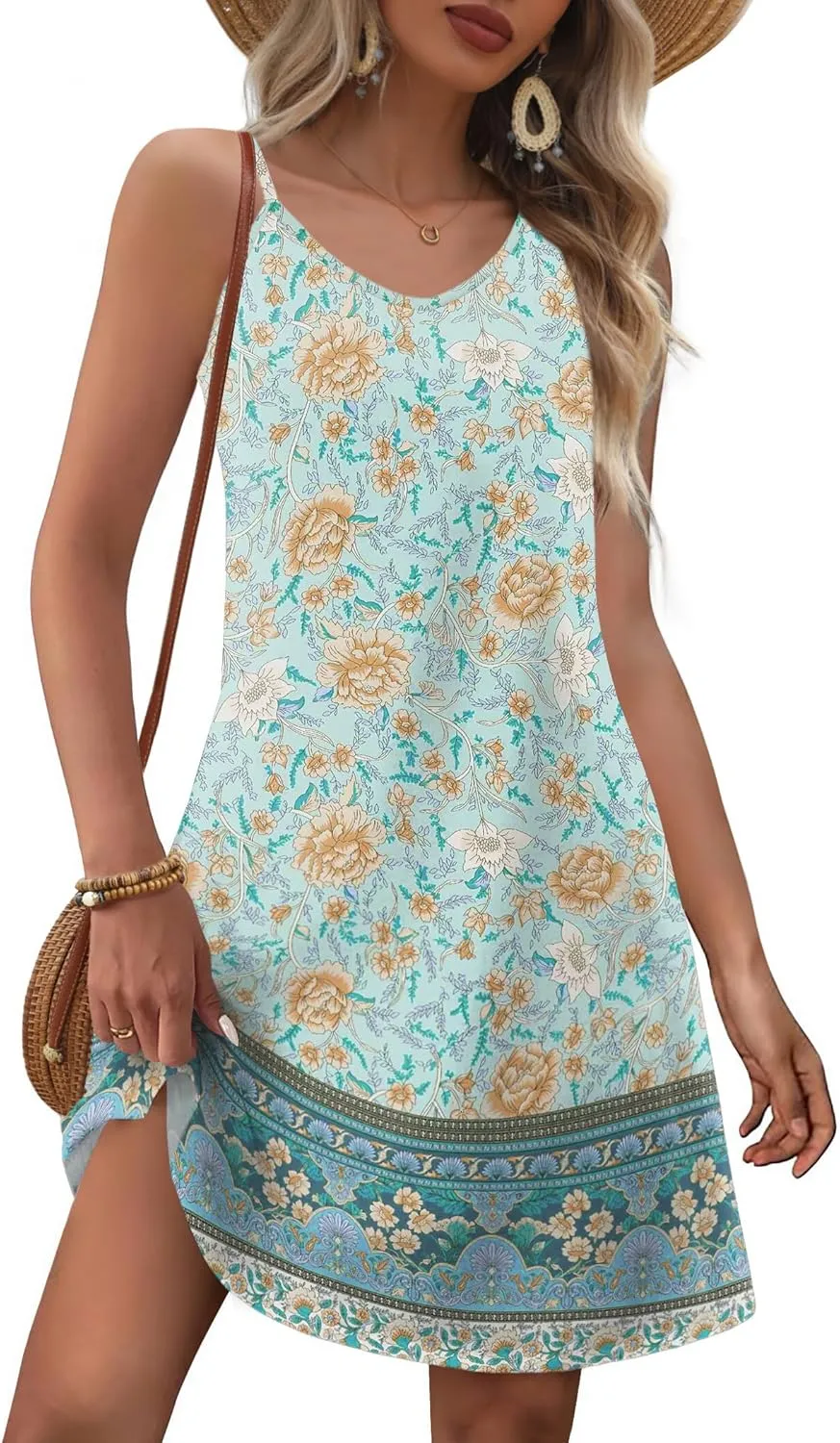 Zeagoo Womens Summer Dress 2025 Loose Sleeveless Tshirt Dress V Neck Mini Dress Beach Sundress with Pockets
