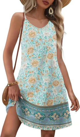 Zeagoo Womens Summer Dress 2025 Loose Sleeveless Tshirt Dress V Neck Mini Dress Beach Sundress with Pockets