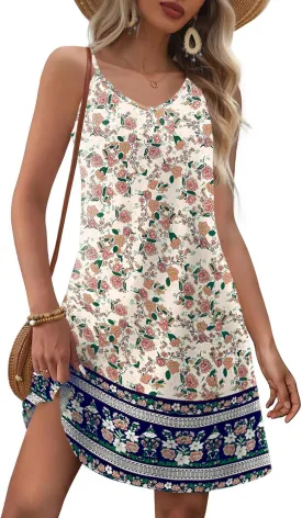 Zeagoo Womens Summer Dress 2025 Loose Sleeveless Tshirt Dress V Neck Mini Dress Beach Sundress with Pockets