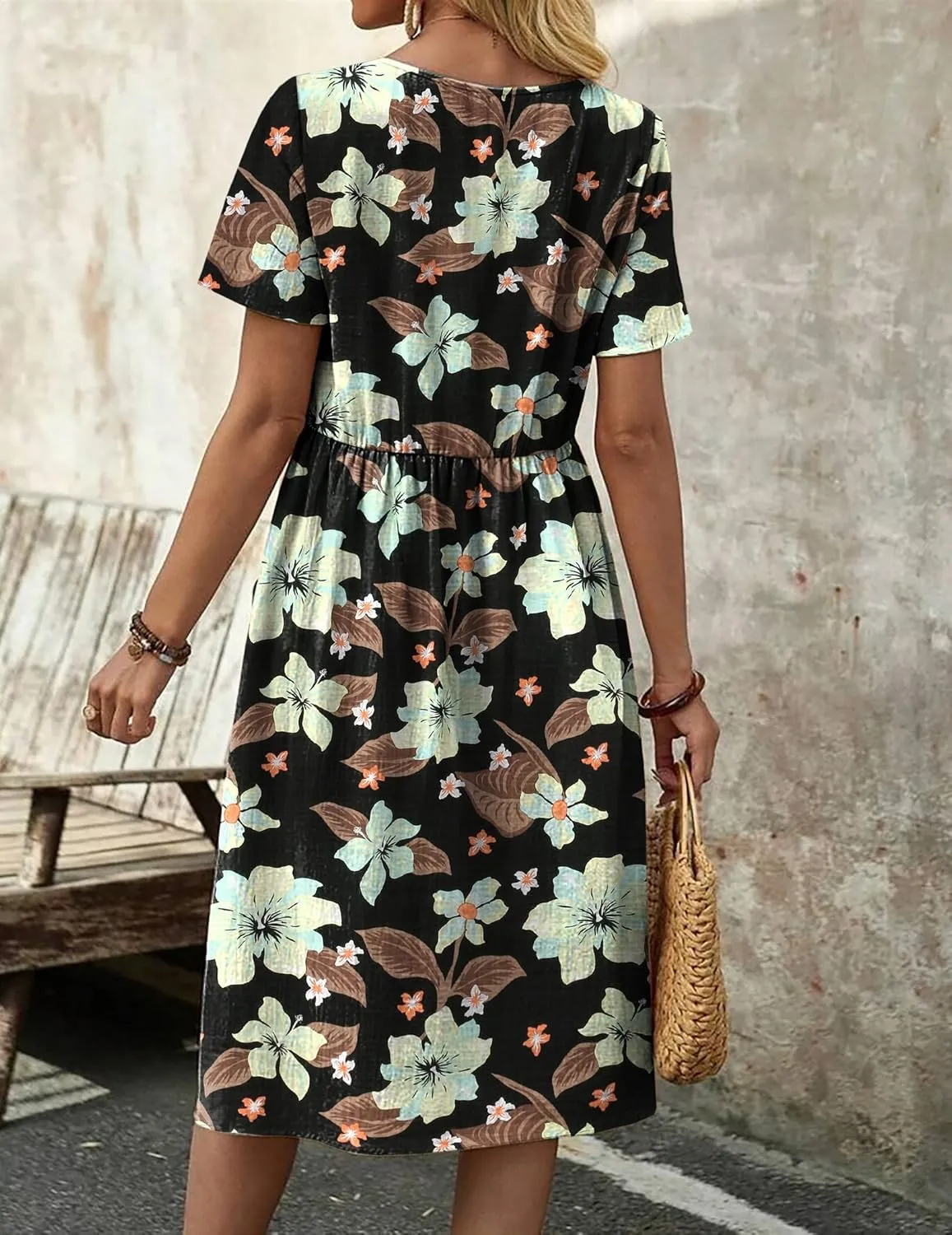 Zeagoo Womens Summer Midi Dress Casual Short Sleeve A-Line Cotton Linen Dress Flowly Beach Tunic Sundresses with Pockets 2025
