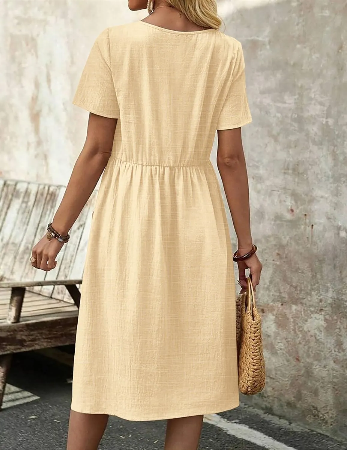 Zeagoo Womens Summer Midi Dress Casual Short Sleeve A-Line Cotton Linen Dress Flowly Beach Tunic Sundresses with Pockets 2025