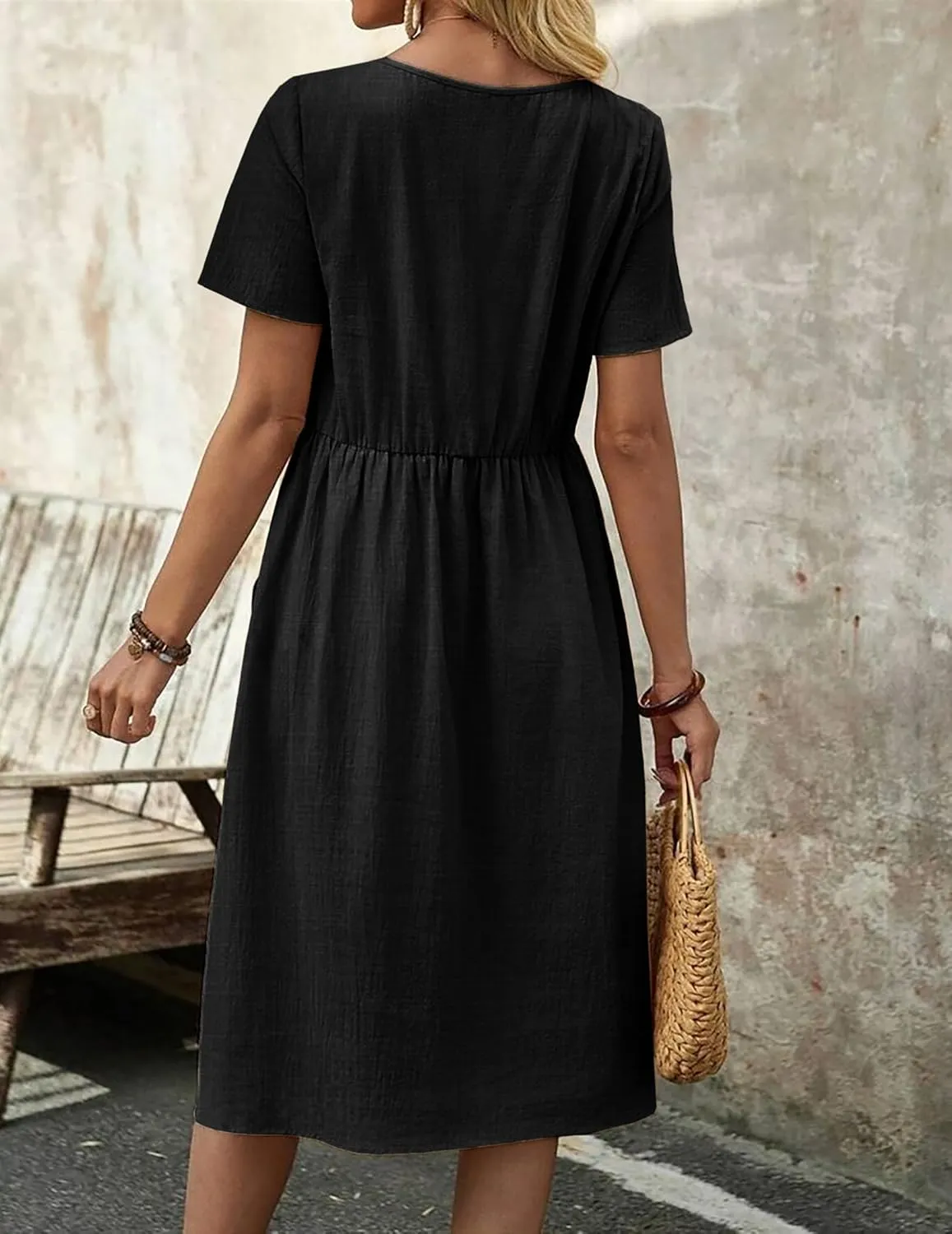 Zeagoo Womens Summer Midi Dress Casual Short Sleeve A-Line Cotton Linen Dress Flowly Beach Tunic Sundresses with Pockets 2025