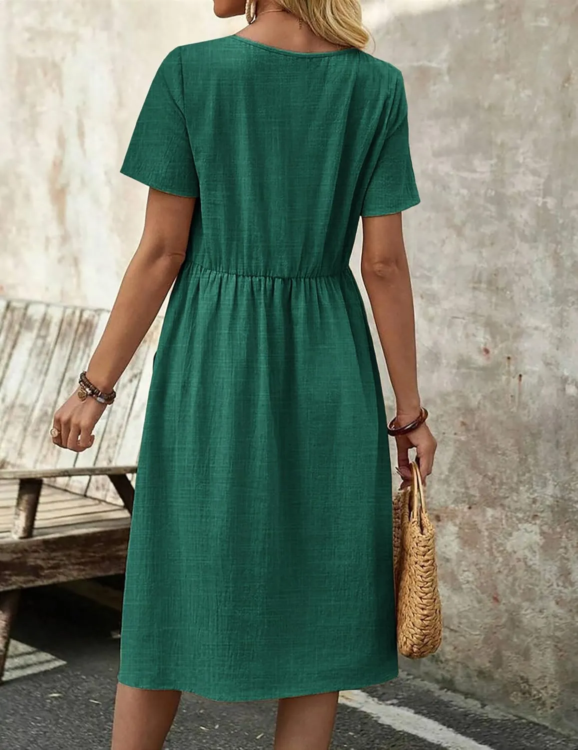 Zeagoo Womens Summer Midi Dress Casual Short Sleeve A-Line Cotton Linen Dress Flowly Beach Tunic Sundresses with Pockets 2025