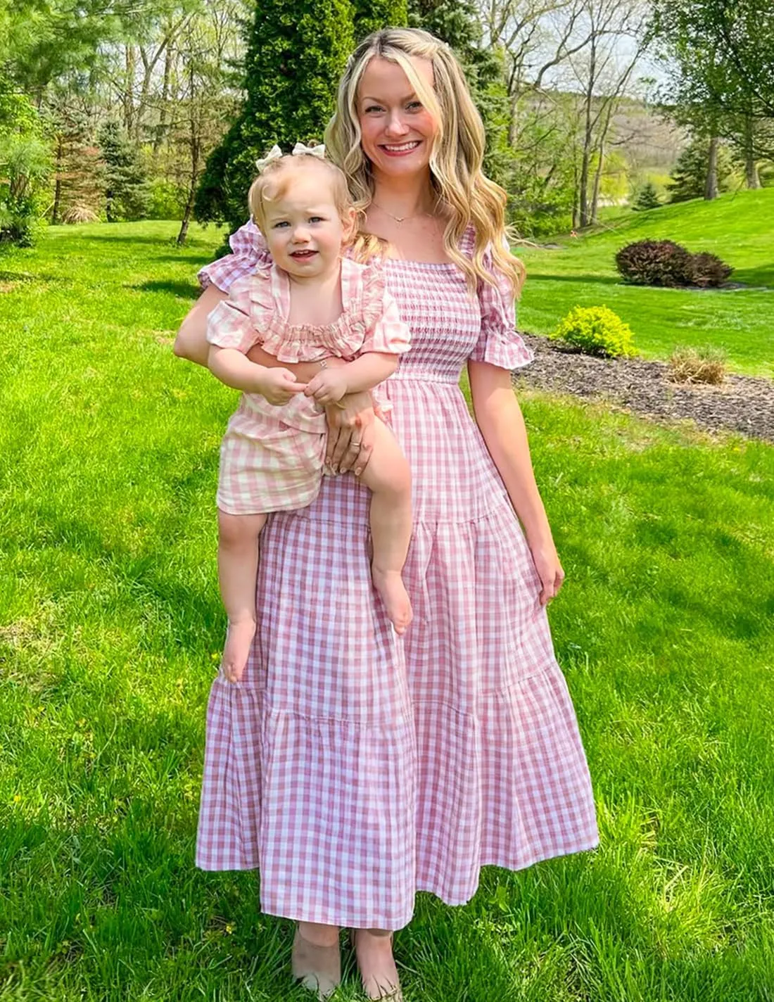 ZESICA Women's 2025 Bohemian Summer Plaid Square Neck Puff Sleeve Ruffle Flowy Beach Midi Dress