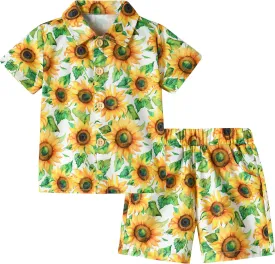 ZOEREA Toddler Baby Boy Clothes Hawaiian Outfit Shorts Sets Printed Button Down Shirt and Shorts Summer Beach Clothes 1-5T
