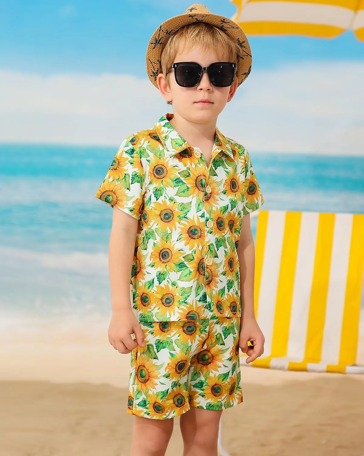 ZOEREA Toddler Baby Boy Clothes Hawaiian Outfit Shorts Sets Printed Button Down Shirt and Shorts Summer Beach Clothes 1-5T