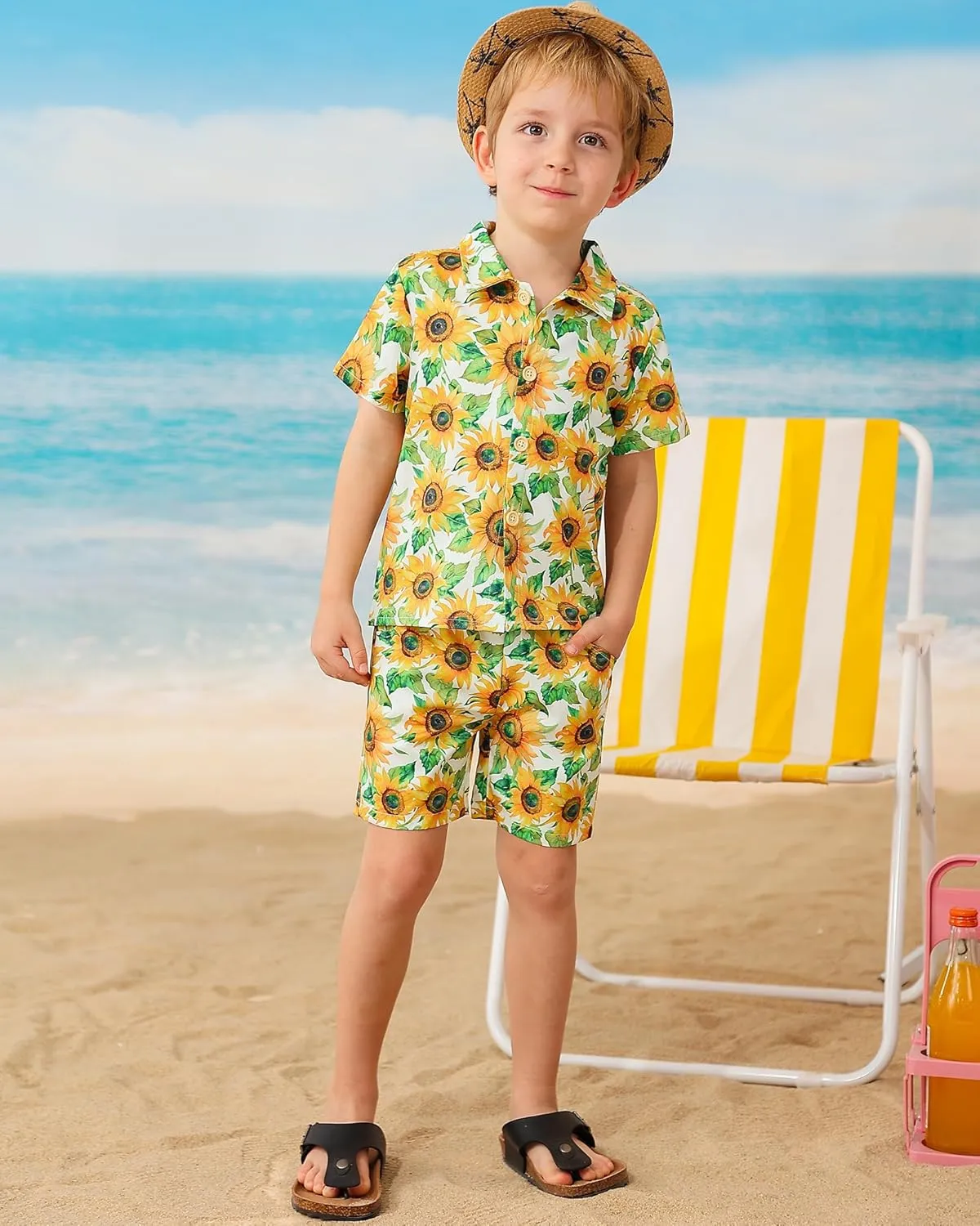 ZOEREA Toddler Baby Boy Clothes Hawaiian Outfit Shorts Sets Printed Button Down Shirt and Shorts Summer Beach Clothes 1-5T